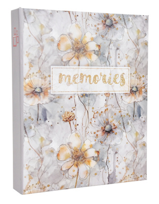Album na 36 zdjęć do wsuwania w rozmiarze 13x18 cm - 13x18/36 MEMORIES - Szary - kwiecisty motyw - klejony