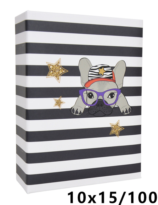 Album na 100 zdjęć w rozmiarze 10x15 cm do wsuwania - 10x15/100  art 9138 FUNNY - klejony - czarno-biały - piesek