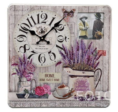 Kwadratowy zegar z okienkiem na zdjęcie - Lawenda - beżowy