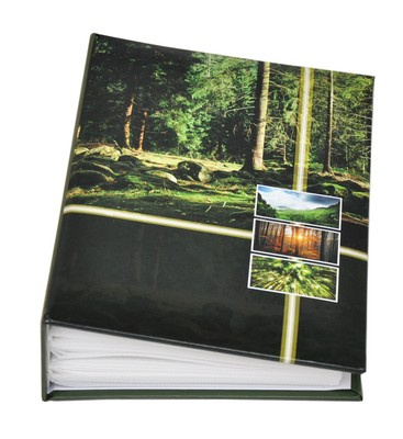 Album na zdjęcia w rozmiarze 10x15 na 100 zdjęć FOREST - klejony - czarno-zielony - motyw lasu 
