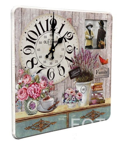 Kwadratowy zegar z okienkiem na zdjęcie - Lawenda - zielony