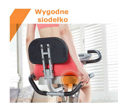 Rower stacjonarny dla seniora - magnetyczny - składany, magnetyczny, z pomiarem pulsu i półką - kolor biało fioletowy