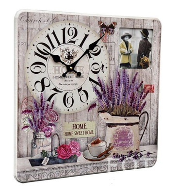 Kwadratowy zegar z okienkiem na zdjęcie - Lawenda - beżowy