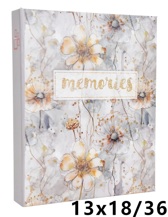 Album na 36 zdjęć do wsuwania w rozmiarze 13x18 cm - 13x18/36 MEMORIES - Szary - kwiecisty motyw - klejony