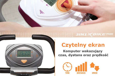 Rower stacjonarny dla seniora - magnetyczny - składany, magnetyczny, z pomiarem pulsu i półką - kolor biało fioletowy