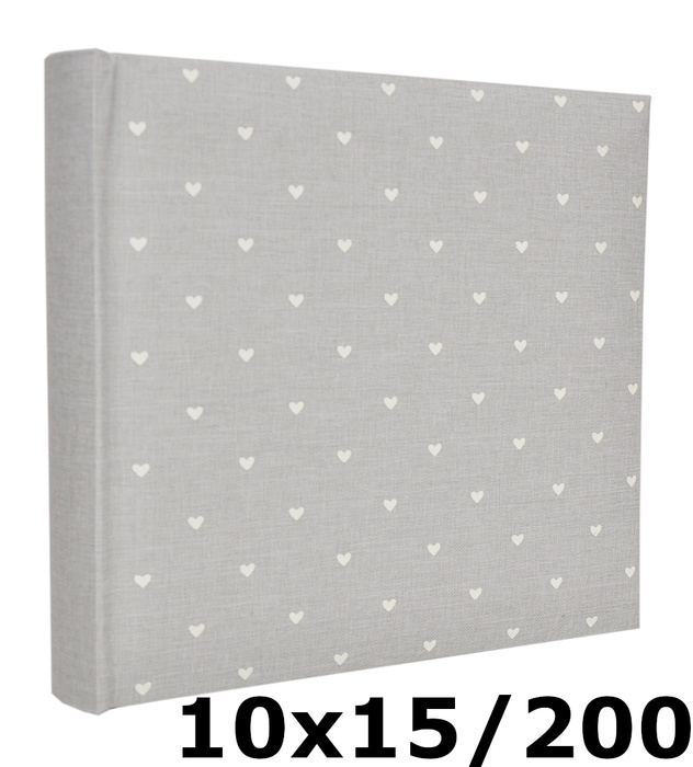 Album na 200 zdjęć do wsuwania w rozmiarze 10x15 cm - 10x15/200 Art 146 - Jasno Szary  - materiałowy - serduszka
