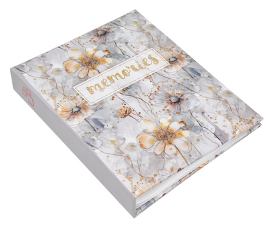 Album na 36 zdjęć do wsuwania w rozmiarze 13x18 cm - 13x18/36 MEMORIES - Szary - kwiecisty motyw - klejony