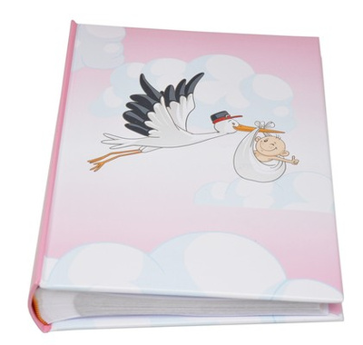 Album na zdjęcia w rozmiarze 10x15 - 200 zdjęć do wsuwania - 10x15/200 STORK - różowo-biały - bocian