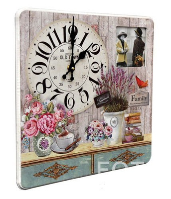 Kwadratowy zegar z okienkiem na zdjęcie - Lawenda - zielony