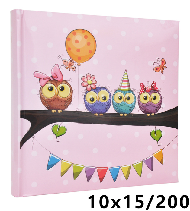 Album na zdjęcia do wsuwania zdjęcia w rozmiarze 10x15 cm - Album na 200 zdjęć - BABY 15 - Różowy - Sówki