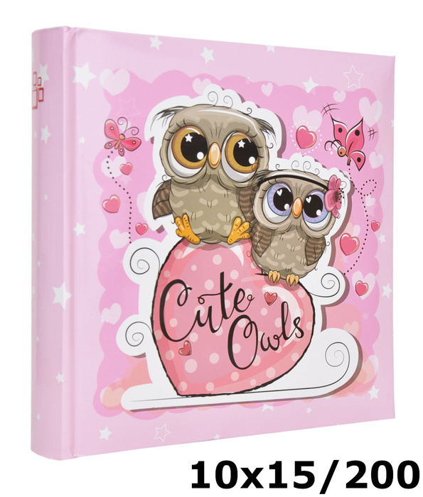 Album na zdjęcia do wsuwania zdjęcia w rozmiarze 10x15 cm - Album na 200 zdjęć - BABY 08 - Różowy - Sówki