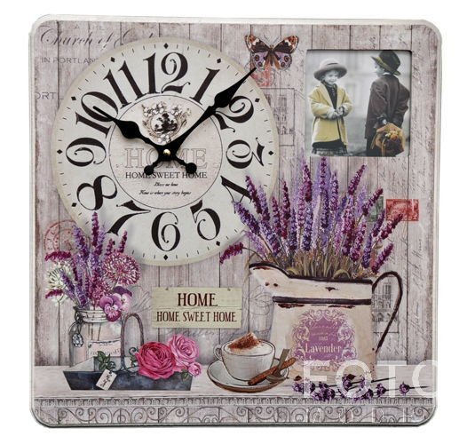Kwadratowy zegar z okienkiem na zdjęcie - Lawenda - beżowy