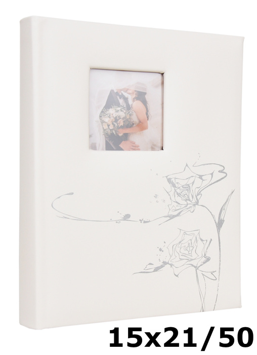Album na zdjęcia w rozmiarze 15x21 cm - 50 zdjęć do wsuwania - MOMENT 05 - Ecru - srebrny nadruk