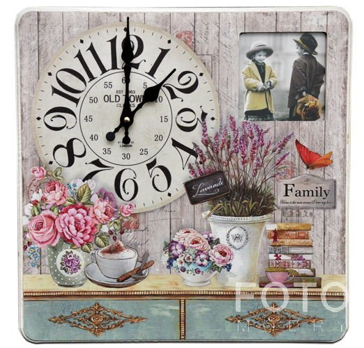 Kwadratowy zegar z okienkiem na zdjęcie - Lawenda - zielony