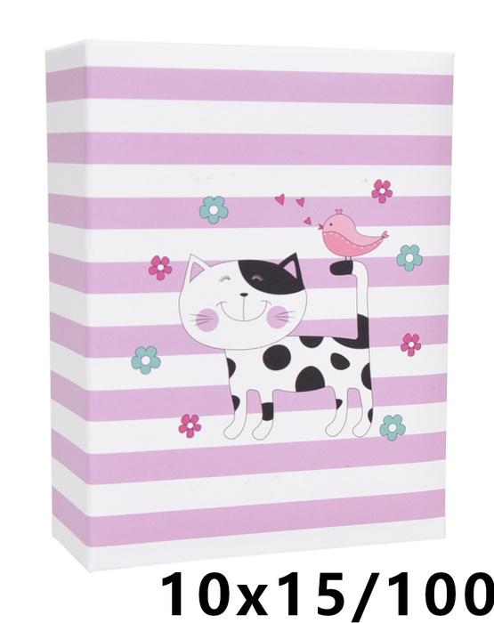 Album na 100 zdjęć w rozmiarze 10x15 cm do wsuwania - 10x15/100  art 9138 FUNNY - klejony - różowo-biały - kotek