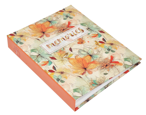 Album na 36 zdjęć do wsuwania w rozmiarze 13x18 cm - 13x18/36 MEMORIES - pomarańczowy - kwiecisty motyw - klejony