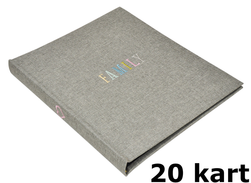 Album na zdjęcia do wklejania - tradycyjny DBCS20 ART97 - szary - Czarne karty - 40 kart 20 stron - materiałowa okładka