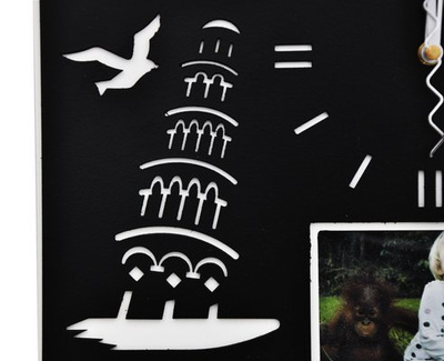 Kwadratowy zegar z okienkami na zdjęcia lub obrazki - Wieża - czarny