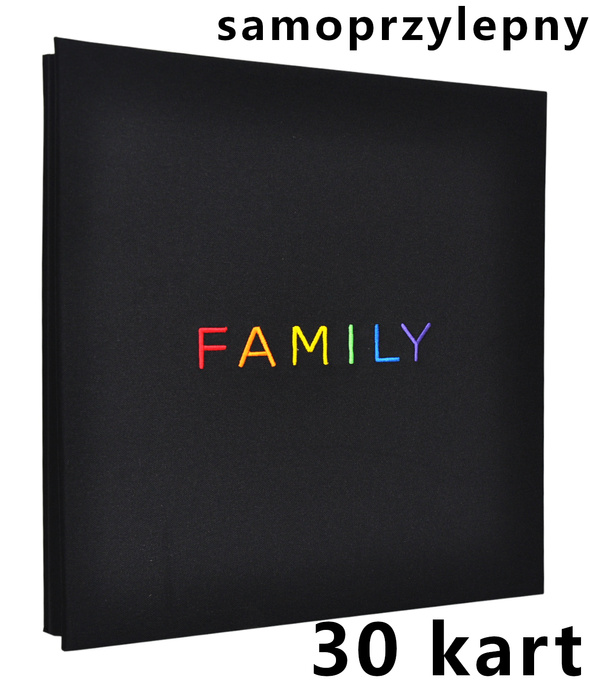 Album na zdjęcia pod folię - samoprzylepny 30 kart ART 17- Czarny - płótno - wyszywany kolorowy napis - nitowany