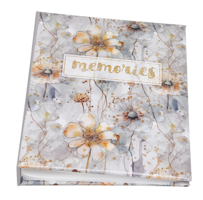 Album na 36 zdjęć do wsuwania w rozmiarze 13x18 cm - 13x18/36 MEMORIES - Szary - kwiecisty motyw - klejony