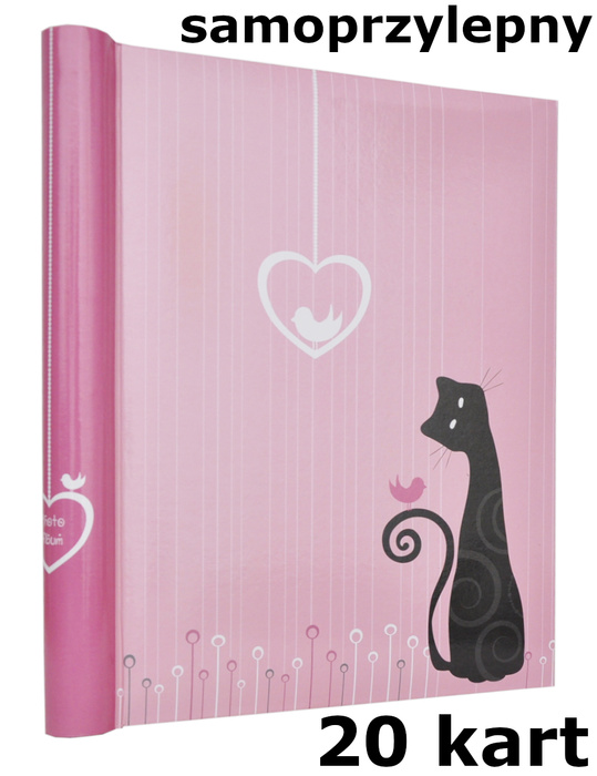 Album na zdjęcia samoprzylepny 20 kart 40 stron - BLACK&WHITE - zdjęcia pod folię - Różowy - Czarno-białe kotki