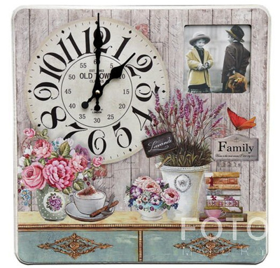 Kwadratowy zegar z okienkiem na zdjęcie - Lawenda - zielony