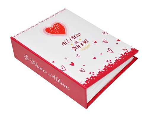 Album na zdjęcia w rozmiarze 10x15 na 100 zdjęć HEART - klejony - biało-czewony - serca