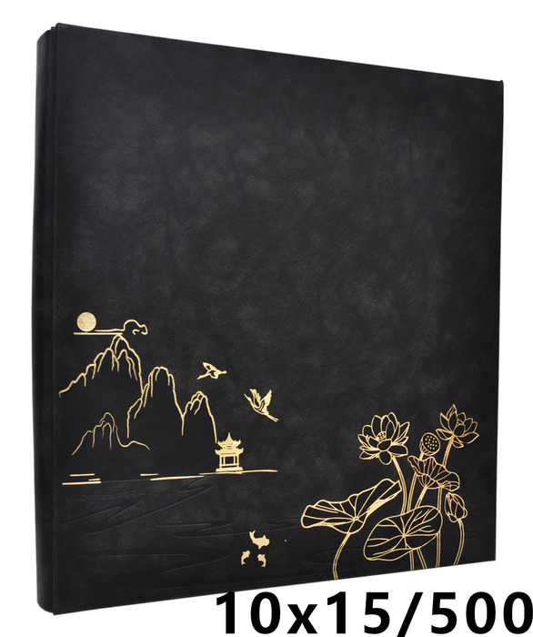 Wyrafinowany Album na 500 zdjęć do wsuwania w formacie 10x15 cm - 10x15/500 LOTUS POND BLACK - czarny - ekoskóra