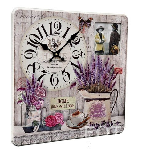 Kwadratowy zegar z okienkiem na zdjęcie - Lawenda - beżowy