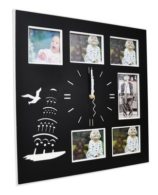 Kwadratowy zegar z okienkami na zdjęcia lub obrazki - Wieża - czarny