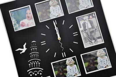 Kwadratowy zegar z okienkami na zdjęcia lub obrazki - Wieża - czarny