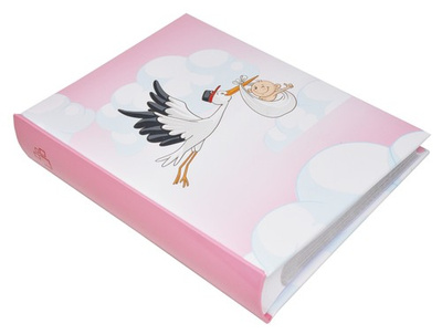 Album na zdjęcia w rozmiarze 10x15 - 200 zdjęć do wsuwania - 10x15/200 STORK - różowo-biały - bocian