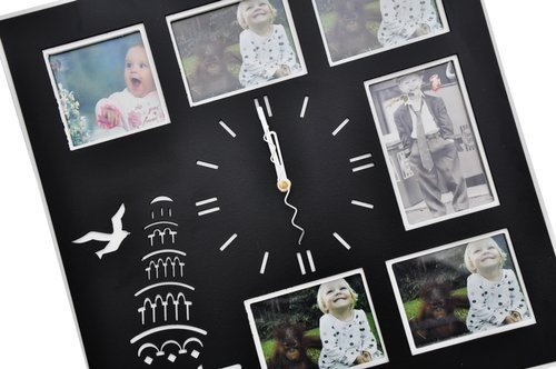 Kwadratowy zegar z okienkami na zdjęcia lub obrazki - Wieża - czarny