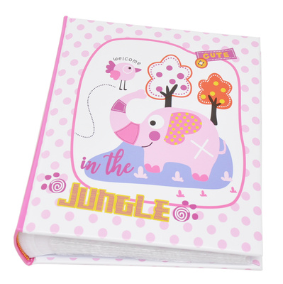 Album na zdjęcia w rozmiarze 10x15 - 200 zdjęć do wsuwania - 10x15/200 BABY 14 - różowo-biały - słonik