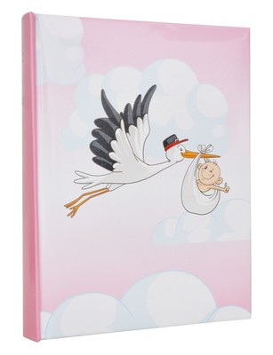 Album na zdjęcia w rozmiarze 10x15 - 200 zdjęć do wsuwania - 10x15/200 STORK - różowo-biały - bocian