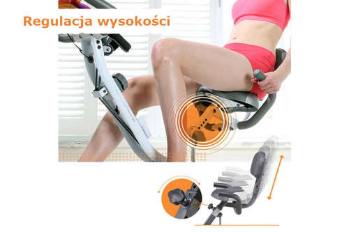 Rower stacjonarny dla seniora - magnetyczny - składany, magnetyczny, z pomiarem pulsu i półką - kolor biało fioletowy