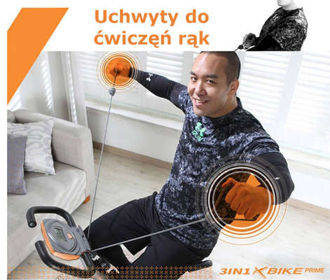Rower stacjonarny dla seniora - magnetyczny - składany, magnetyczny, z pomiarem pulsu i półką - kolor biało fioletowy