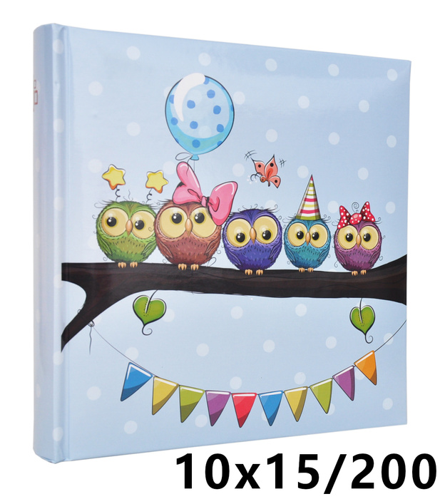 Album na zdjęcia do wsuwania zdjęcia w rozmiarze 10x15 cm - Album na 200 zdjęć - BABY 15- Niebieski - Sówki
