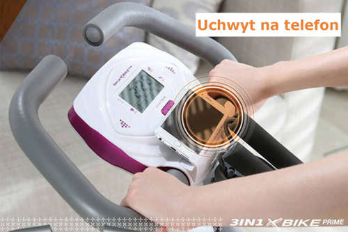 Rower stacjonarny dla seniora - magnetyczny - składany, magnetyczny, z pomiarem pulsu i półką - kolor biało fioletowy