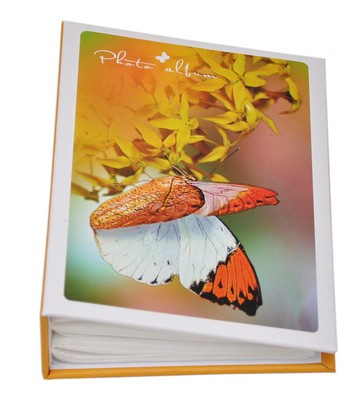 Album na zdjęcia w rozmiarze 10x15 na 100 zdjęć FLY - klejony - pomarańczowy - motyl - kwiaty