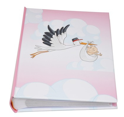 Album na zdjęcia w rozmiarze 10x15 - 200 zdjęć do wsuwania - 10x15/200 STORK - różowo-biały - bocian