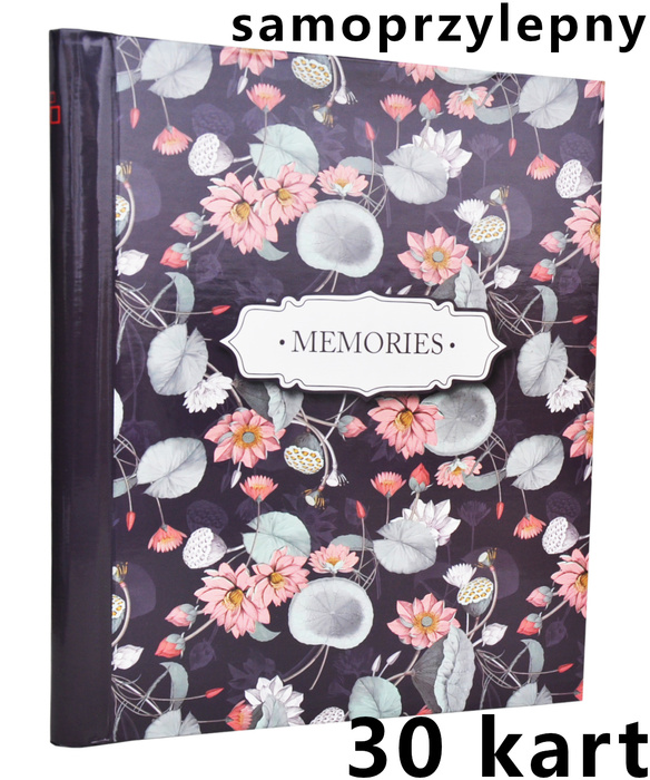 Album na zdjęcia pod folię - samoprzylepny 30 kart FLOWER STORY - Fioletowy - kwiaty