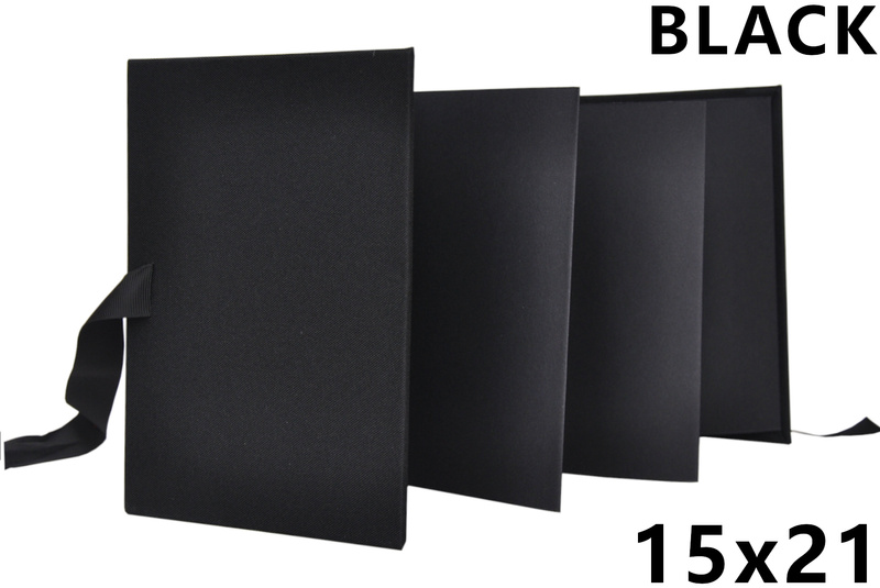 Album na zdjęcia harmonijka jamnik na 12 zdjęć w rozmiarze 15x21 cm - LINEN BLACK - Czarny - materiał - płótno