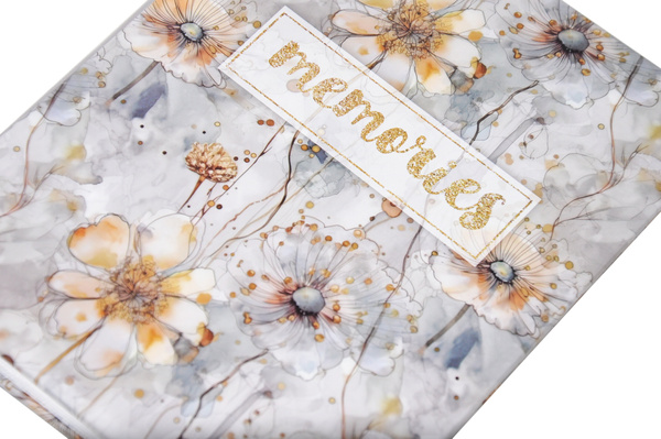 Album na 36 zdjęć do wsuwania w rozmiarze 13x18 cm - 13x18/36 MEMORIES - Szary - kwiecisty motyw - klejony